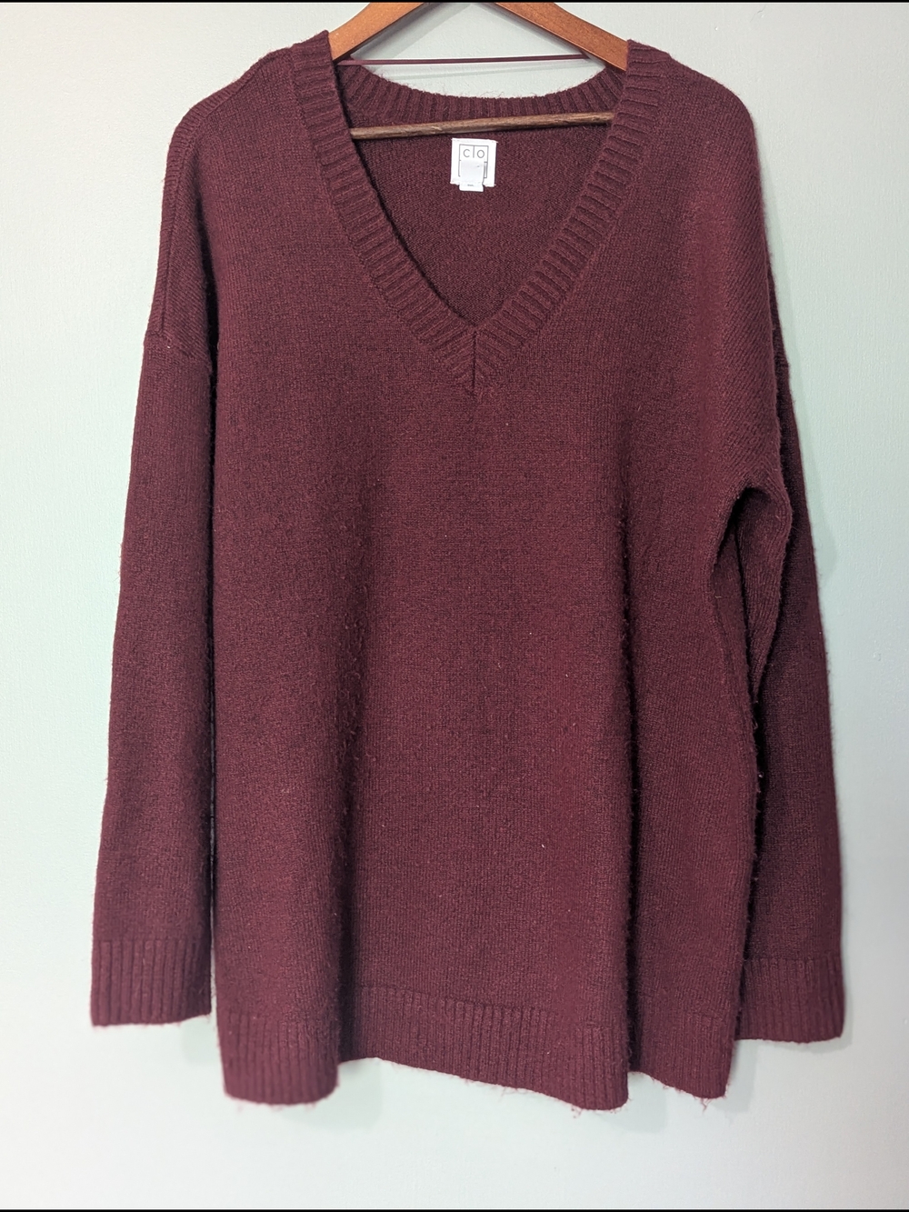 Core Women's  Cozy V-Neck Sweater Deep Burgundy‎ Wine